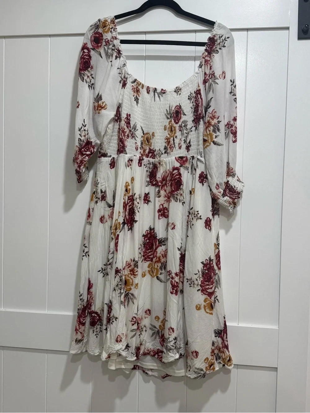 torrid White Floral Mini Dress with Burgundy & Mustard Blooms
